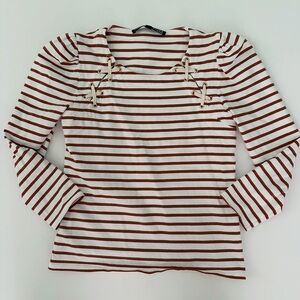 Striped Long Sleeve Top - White and Brown